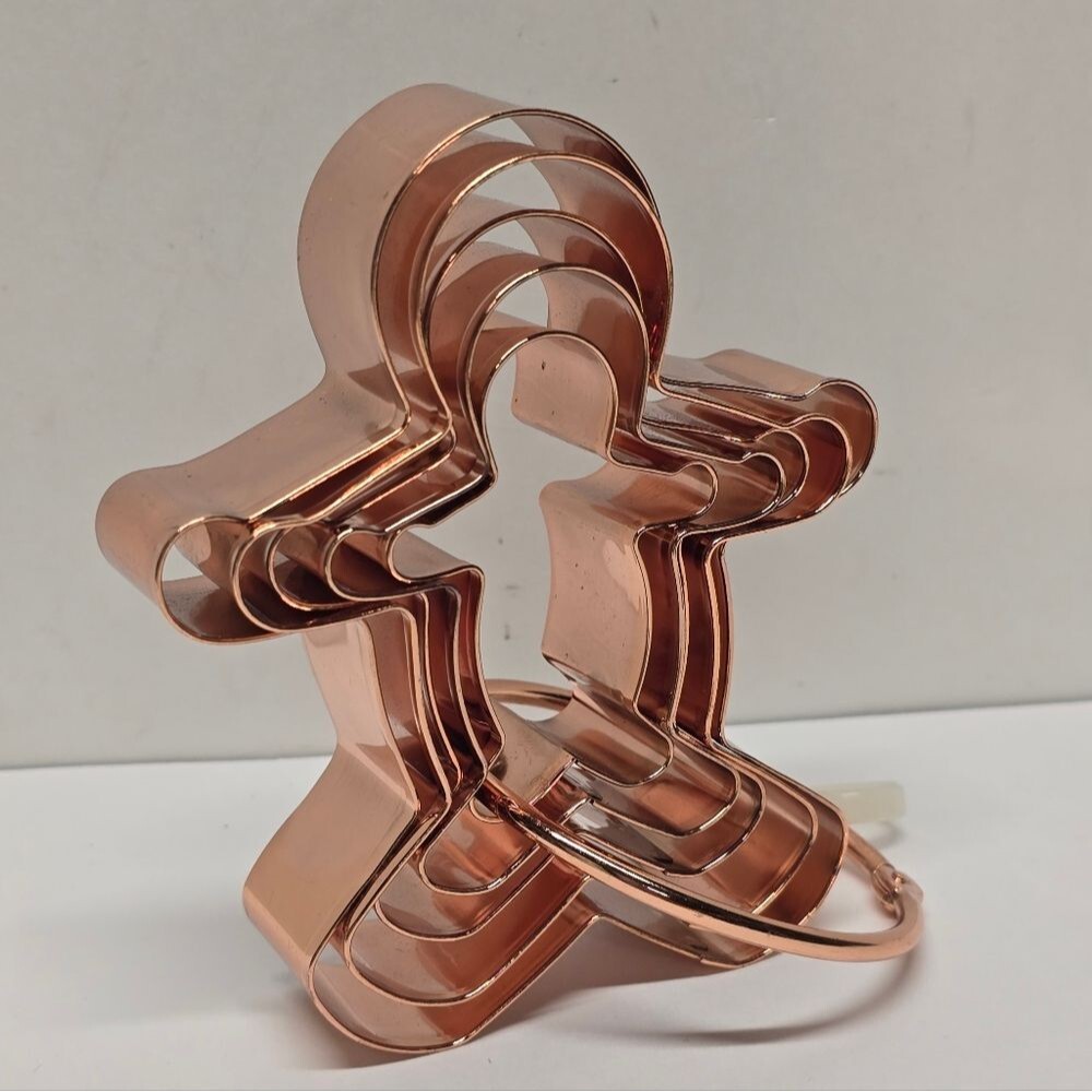 Copper Gingerbread Man Cookie Cutters Christmas Set Of 5 On The Ring NEW